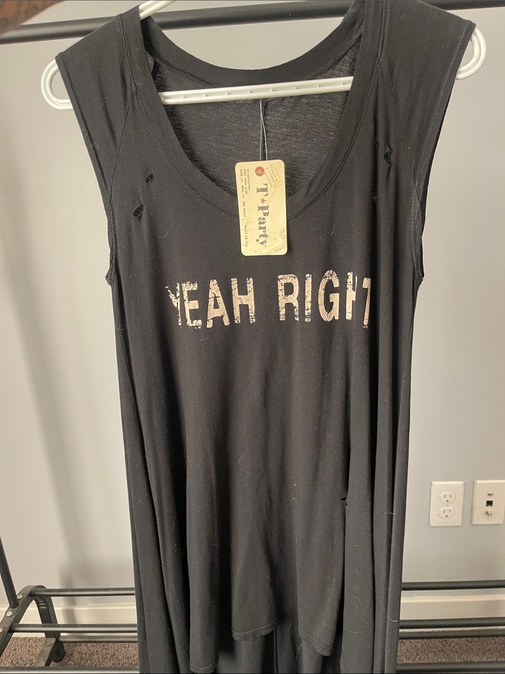 “Yeah Right” graphic hi low long tank